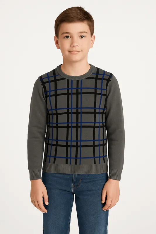 Blusão Tricot Juvenil Para Menino - GRAFITE/PRETO/AZUL 14