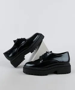 Oxford Feminino Oneself Salto Baixo em Verniz Preto 35