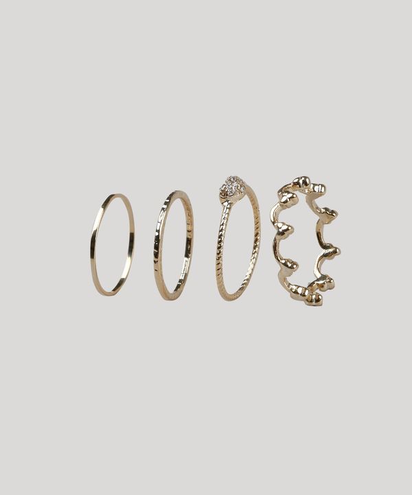Kit de 4 Anéis Femininos com Strass Dourado M