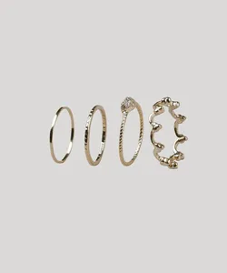 Kit de 4 Anéis Femininos com Strass Dourado G