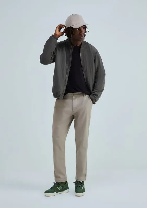Calça Em Sarja Masculina Taper Chino Peach Touch - Bege 036