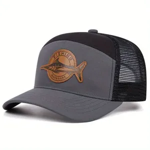 Boné De Beisebol Masculino E Emblema De Peixe + Malha Respirável Cinza