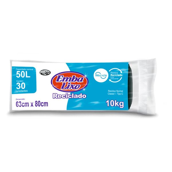Saco Lixo Embalixo Preto Rolo 50L 30 Sacos