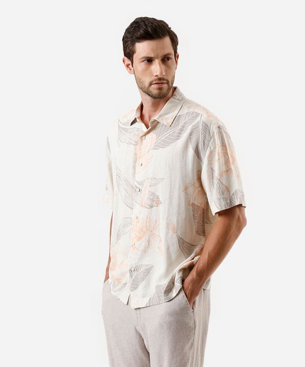 camisa masculina com linho floral off white M