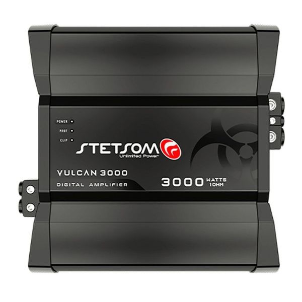 Módulo de Potência para Som Automotivo Vulcan 3000 1C 1R Alta Performance 3100W RMS 1 OHM 12,6V Stetsom Módulo de Potência para Som Automotivo Vulcan 3000 1C 1R 3500W RMS 1 OHM 14,4V Stetsom