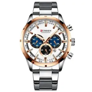 Relógio Masculino Curren 8355 Analógico Quartz Aço Inox Resistente à Água Branco Curren Relógio Masculino Curren 8355 Analógico Aço Inox Branco Curren