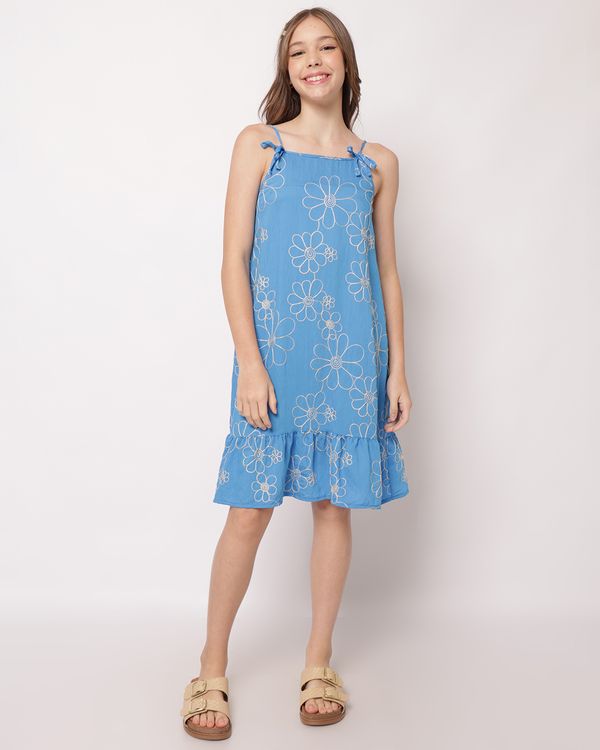 Vestido Juvenil Curto Berry & Co. Estampado com Alcinhas Azul 16