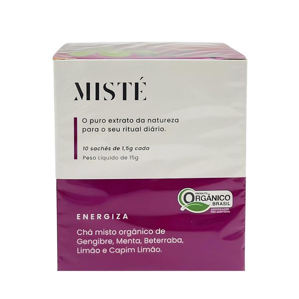 Chá Misto Orgânico Energiza Sabor Gengibre, Menta, Beterraba, Limão e Capim Limão Misté - 15g