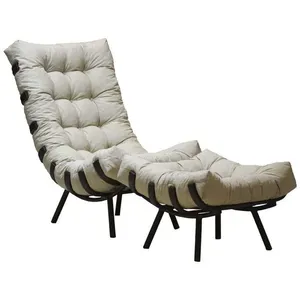 Poltrona Costela Decorativa Em Alumínio Com Puff E Almofada Marrom
