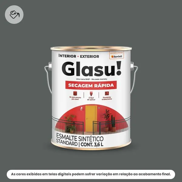Tinta Esmalte Sintético Standard Brilhante Glasu Suvinil 3,6L Secagem Rápida Cinza Escuro (MP)