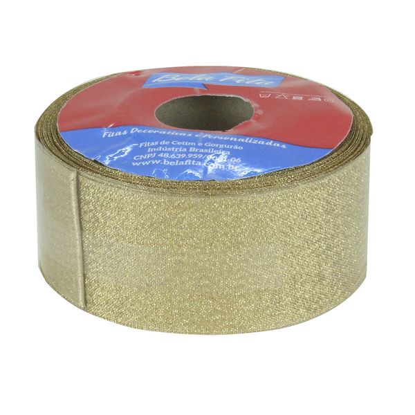 Fita de Cetim com Lurex 38mm 10m Bege Champagne