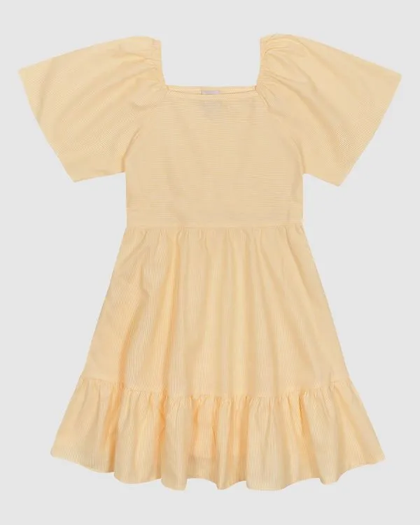 Vestido Menina Decote Reto Manga Curta Em Tecido Lurex Listrado - Carinhoso Amarelo - 12