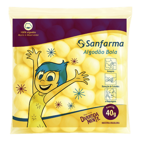 Algodão Hidrofilo Sanfarma Divertidamente Bolinha 40g