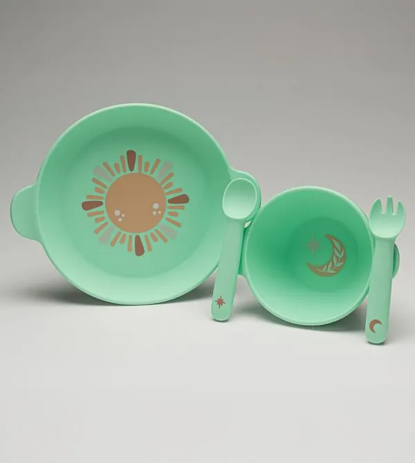 Kit Refeição Magnético em Silicone com 4 peças Verde Twibex Verde