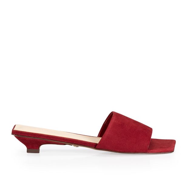 Mule Salto Baixo Couro Suede Vermelha 35