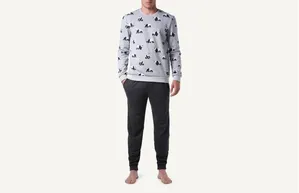 Pijama Comprido Estampado All Over Panda Jacquard - Cinza P
