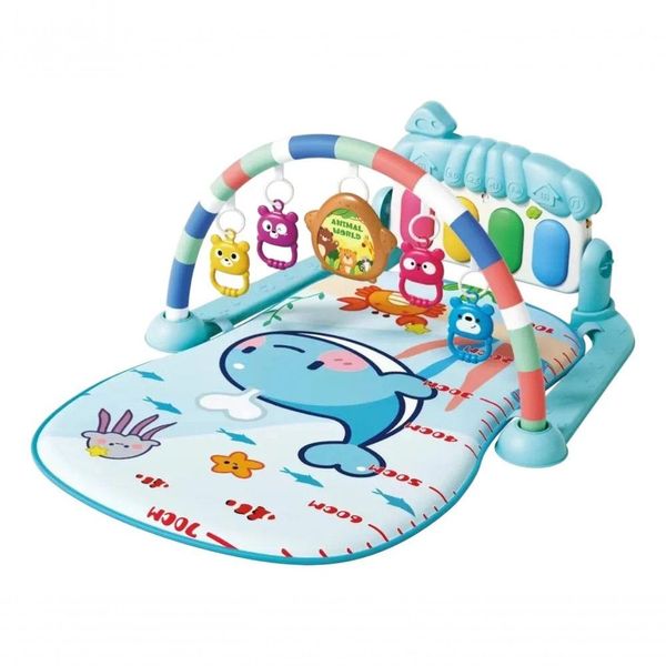 Tapete de Atividades para Bebê com Piano Interativo Musical Arco com Brinquedos Suspensos Azul Tapete de Atividades para Bebê Musical com Piano Interativo e Brinquedos Pendurados Azul