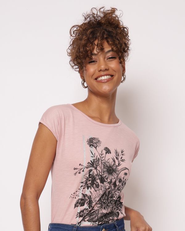 Blusa Feminina Manga Curta Estampa Floral Rosa P