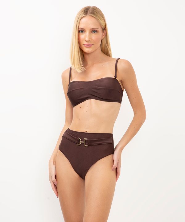 calcinha hot pant biquini com cinto proteção uv marrom GG