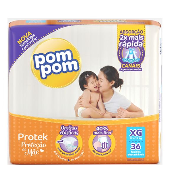Fralda Pompom Protek Baby Mega Tamanho Xg Com 36 Unidades