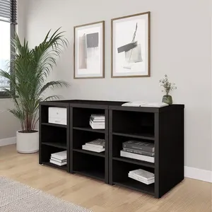 Conjunto Home Office 3 Módulos com Prateleiras Ficus CabeCasa MadeiraOriginals Preto