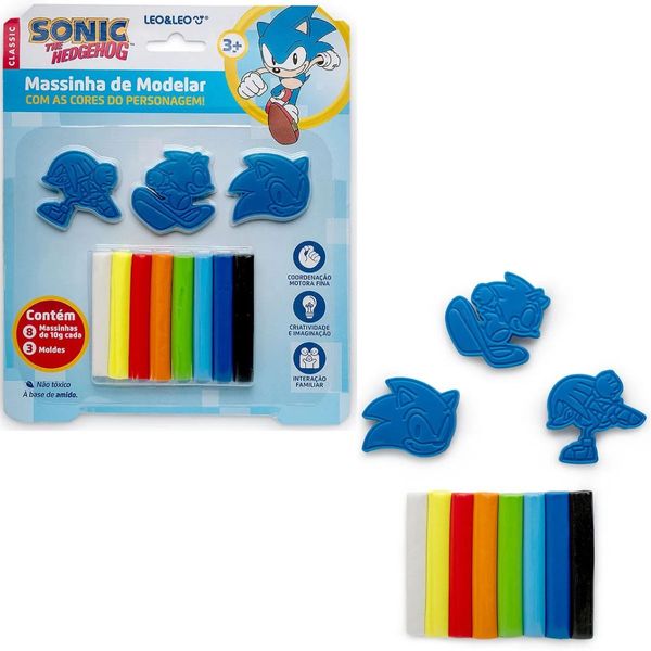 MASSINHA DE MODELAR COM 3 MOLDES SONIC - 80G - LEO&LEO