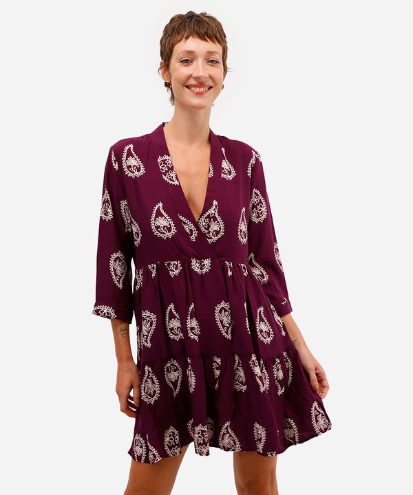 vestido curto feminino de viscose paisley roxo M