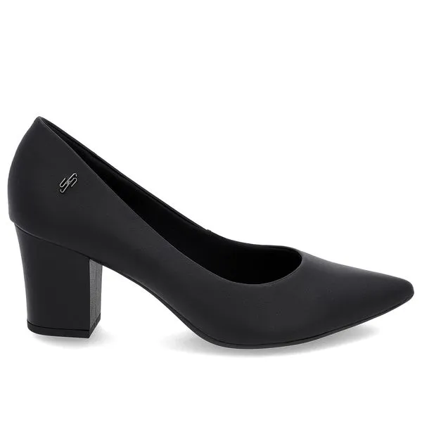 Scarpin Salto Bloco Couro Preto Bico Fino 39