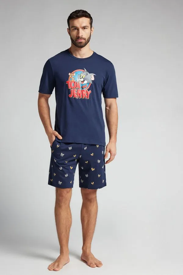 Pijama Curto Tom & Jerry - Azul GG