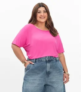 Blusa Manga Curta Feminina Plus Size Secret Glam Rosa Plus G1