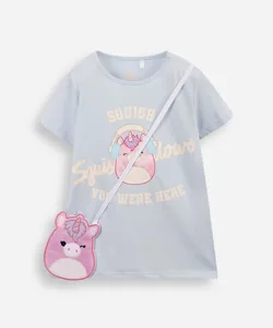 blusa infantil de algodão squishmallows com brinde azul 12