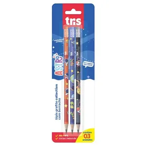 Lápis Grafite HB Nº2 Collection Astro Redondo com Borracha Cartela 3 Unidades 906595 - Tris
