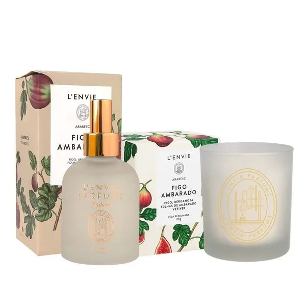 Kit Home Spray 200ML e Vela Perfumada Arabesc Figo Ambarado 210G para Ambiente Aconchegante L'envie Kit Home Spray 200ML e Vela Perfumada Arabesc Figo Ambarado 210G para Casa L'envie