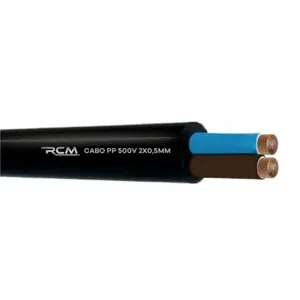 Fio Cabo PP 500V 2x0,5mm Flexível para Instalações Elétricas Residenciais Industriais e Comerciais RCM Cabos Elétricos Fio Cabo PP 500V 2x0,5mm Flexível para Instalações Elétricas com Isolamento em PVC RCM Cabos