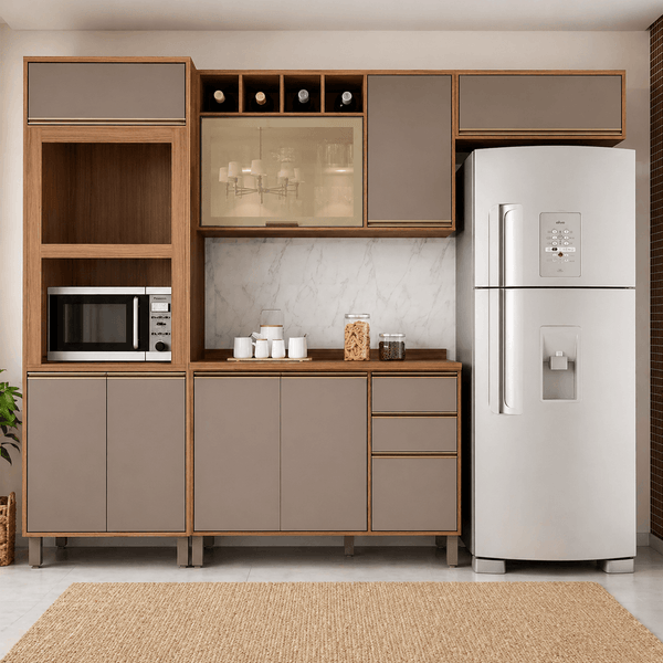 Cozinha Modulada 4 Peças 8 Portas 3 Gavetas Sem Tampo Yara Luciane