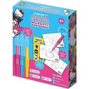 Kit de Pintura Hello Kitty com 3 Canetas Spray Efeito Aerógrafo e Estênceis Leonora Kit de Pintura Hello Kitty 3 Canetas Spray Efeito Aerógrafo Leonora