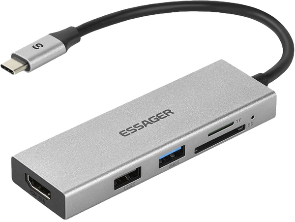 Adaptador Essager USB-C para HDMI/USB2.0/USB3.0/SD/TF EHBC05-FH0G-P Cinza