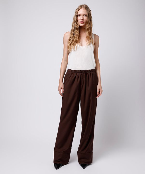 calça reta cós elástico mindset marrom G
