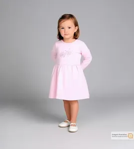 Vestido Manga Longa Borboletinha Rosa - P