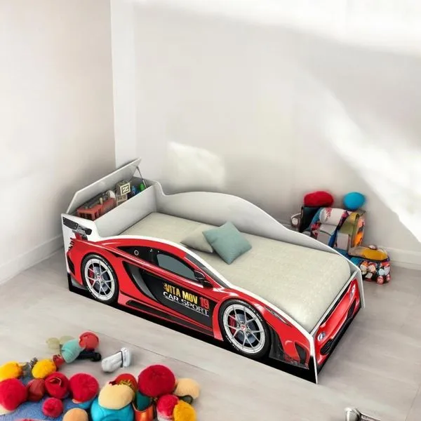Cama Solteiro Carro Com Baú Vermelha Com Colchão