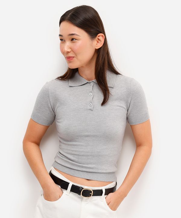 polo feminina de tricot cinza M