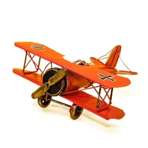 Miniatura Avião De Metal Laranja De Hélice Vintage 18 Cm