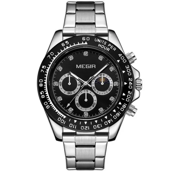 Relógio de Quartzo Masculino Simples e Elegante Multifuncional Pulseira de Silicone à Prova D'água Prata Megir Relógio de Quartzo Masculino Multifuncional Pulseira de Silicone à Prova D'água Prata Megir