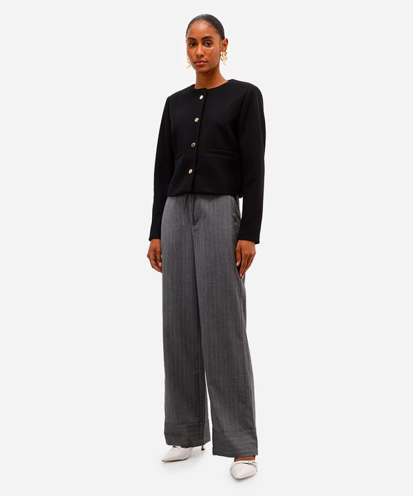 calça de alfaiataria feminina risca de giz cinza 36