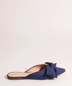 Mule Feminino Bico Fino com Laço Via Uno Azul Royal 36