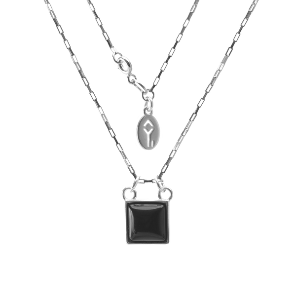 Colar Escapey de Prata 925 e Pedra Natural Ágata Preta Preta Único