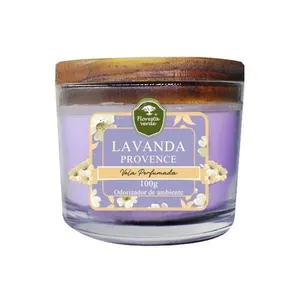 Vela Copo com Tampa de Madeira Floresta Verde Lavanda 100g