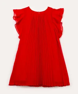 vestido infantil plissado manga curta em babado vermelho 6