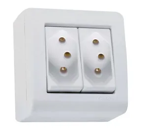Tomada Sobrepor LIX Flex 2Pinos + Terra NBR/10A Branco Duplo com Caixa- Tramontina Eletrik