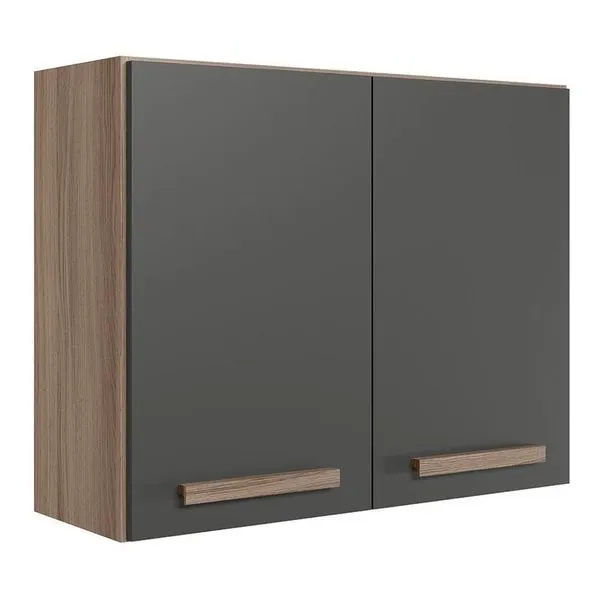 Armário Aéreo Intenza 80cm 2 Portas Carvalho Nature/chumbo - Nicioli Carvalho Nature/chumbo